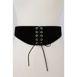 Black Faux Suede Elastic Lace Up Belt OSFM Women's